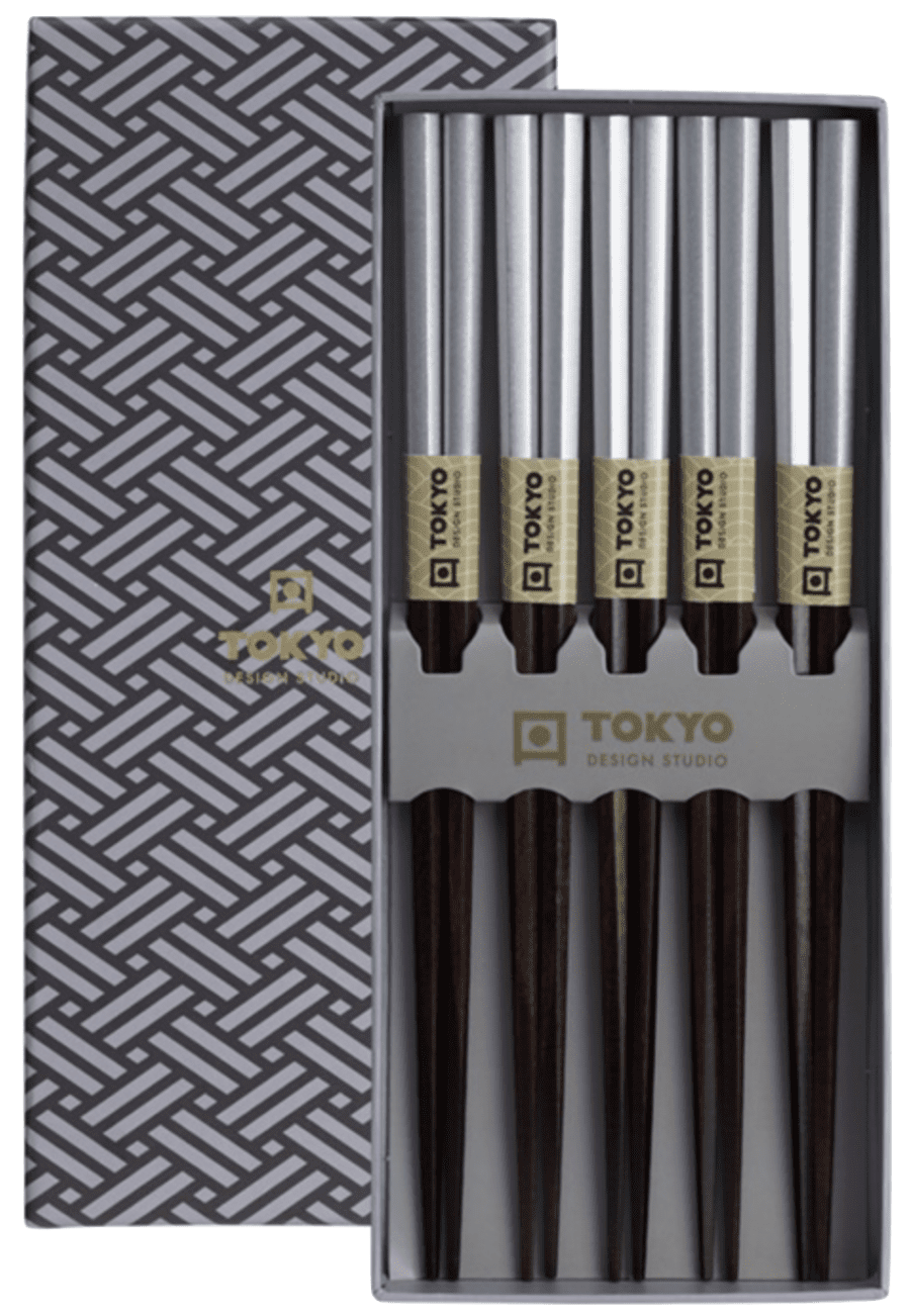 TOKYO DESIGN - SET DE 5 PAIRES DE BAGUETTES PLATINE